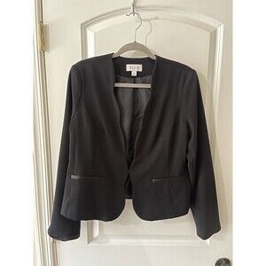 Elle Women’s Size 10 Black Scalloped Blazer Satin Trim Pockets Career